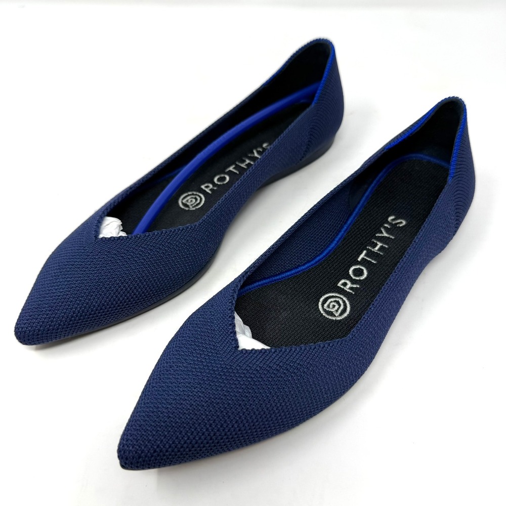 Rothys The Point Cobalt Solid Navy Blue Knit Pointed Toe Flats 002-127‎ Womens 6 - Picture 2 of 11